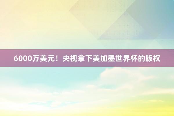 6000万美元！央视拿下美加墨世界杯的版权