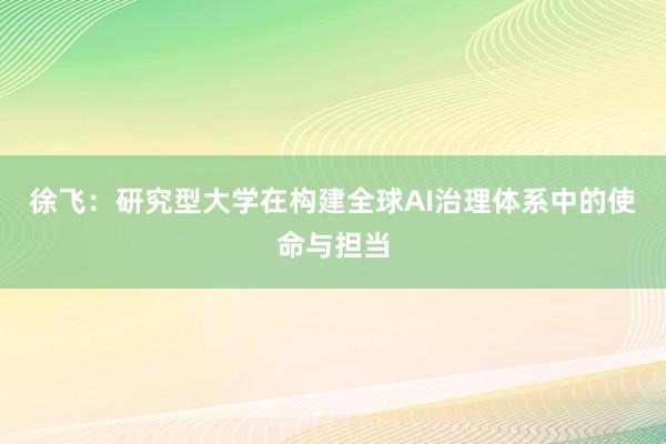 徐飞：研究型大学在构建全球AI治理体系中的使命与担当