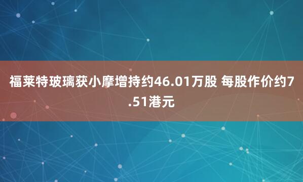 福莱特玻璃获小摩增持约46.01万股 每股作价约7.51港元