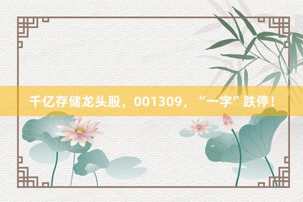 千亿存储龙头股，001309，“一字”跌停！
