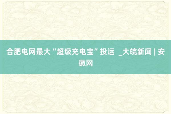 合肥电网最大“超级充电宝”投运  _大皖新闻 | 安徽网