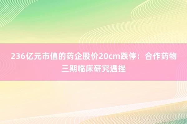 236亿元市值的药企股价20cm跌停：合作药物三期临床研究遇挫
