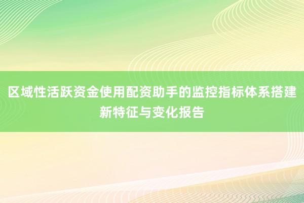 区域性活跃资金使用配资助手的监控指标体系搭建新特征与变化报告