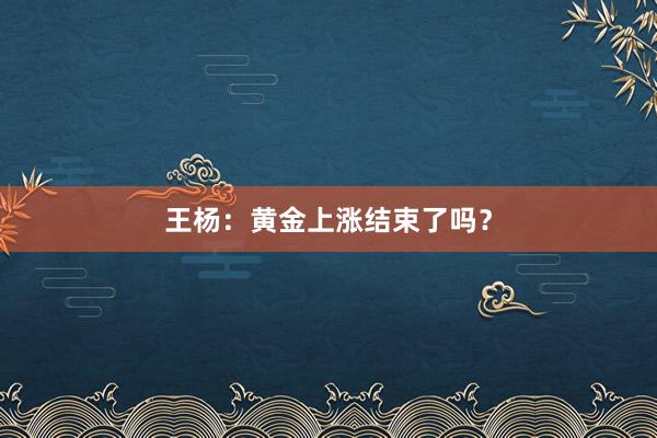 王杨：黄金上涨结束了吗？