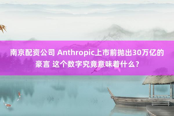 南京配资公司 Anthropic上市前抛出30万亿的豪言 这个数字究竟意味着什么？