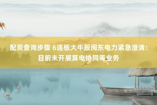 配资查询步骤 6连板大牛股闽东电力紧急澄清：目前未开展算电协同等业务