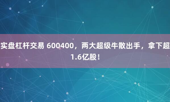 实盘杠杆交易 600400，两大超级牛散出手，拿下超1.6亿股！