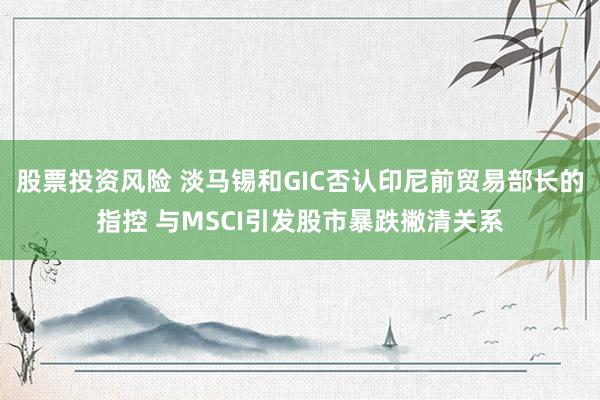 股票投资风险 淡马锡和GIC否认印尼前贸易部长的指控 与MSCI引发股市暴跌撇清关系